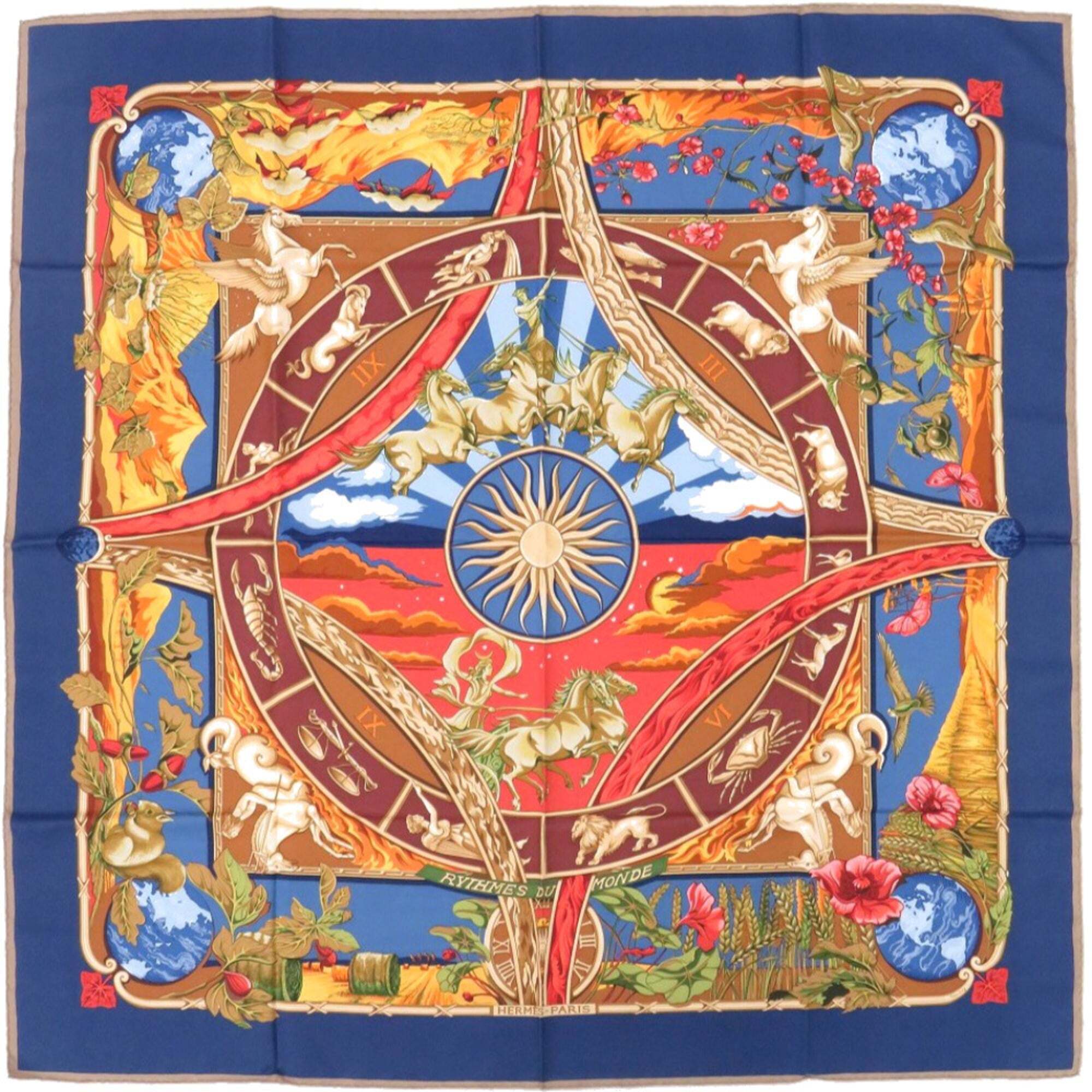 Hermes Authentic Brown Silk Scarf
